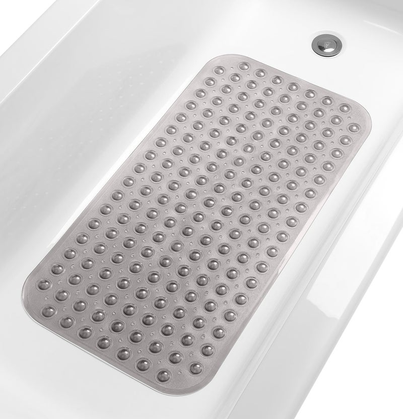 TIKE SMART Medium Non-Slip Bathtub & Shower Mat 31x16 (Smooth/Non-Textured Tubs Only) Safe, Clean, Machine-Washable, Superior Grip&Drainage, Vinyl, Transparent Gray (Grey) - Image 1